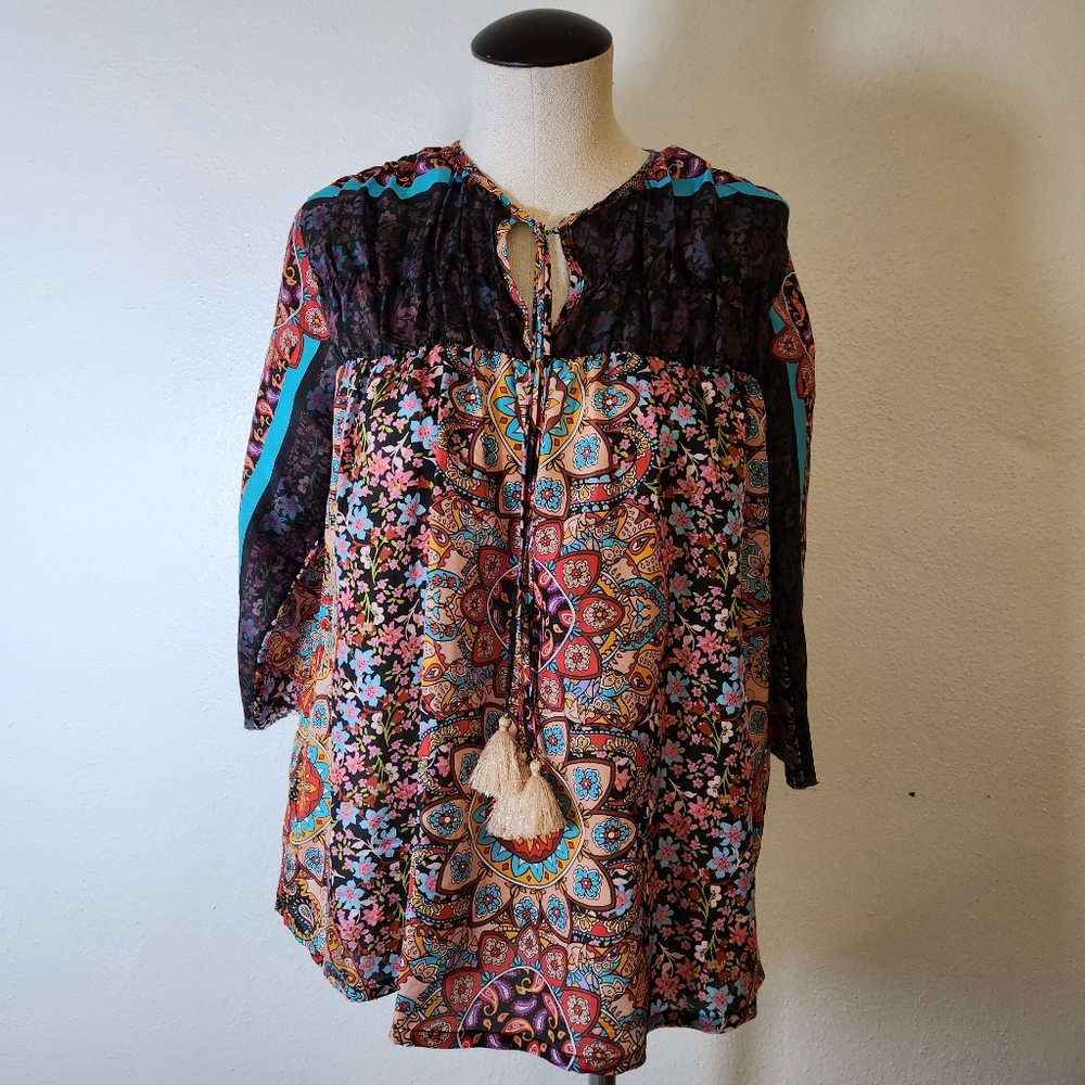 Johnny Was 100% Silk Mandala Margot Blouse  Small